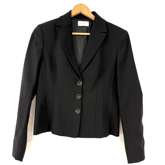 Caractere Black Blazer Fitted Lined Size 42/8 Wool Blend 3 Button Office Work - Picture 1 of 9